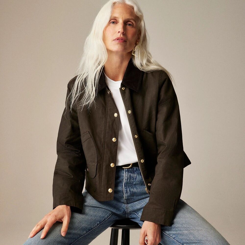 NWT J.Crew Womens Short Barn Jacket in Mossy Brown English Ripstop Cotton Medium - Picture 2 of 15